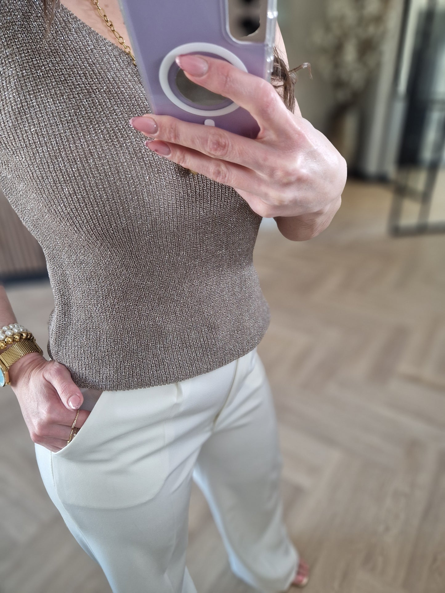 Glitter Top Amy Taupe